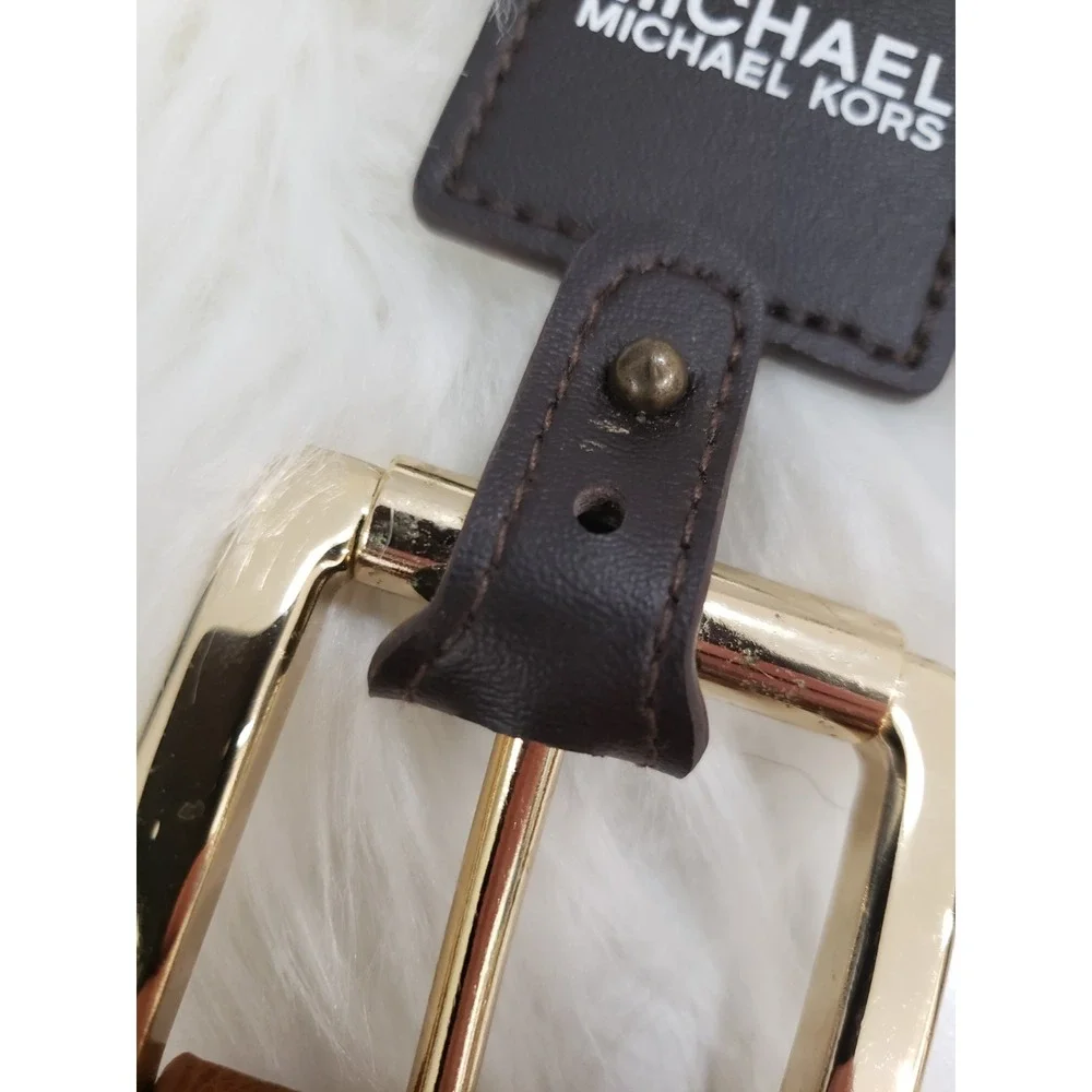NEW Michael Kors BROWN Leather Gold‎ Chain Belt Size Large